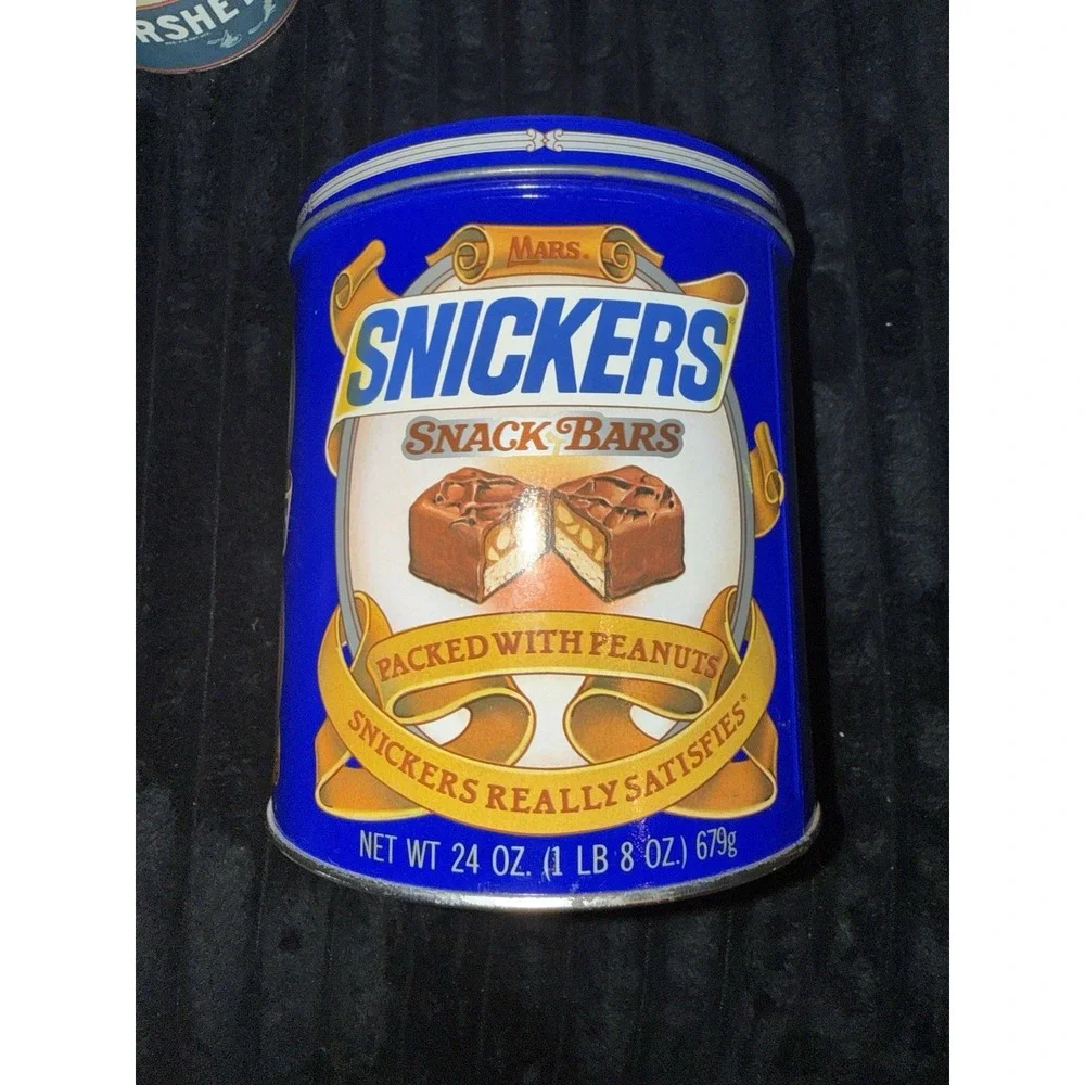 Vintage 1987 Snickers Snack Bars Mars Metal Tin Can 7.5